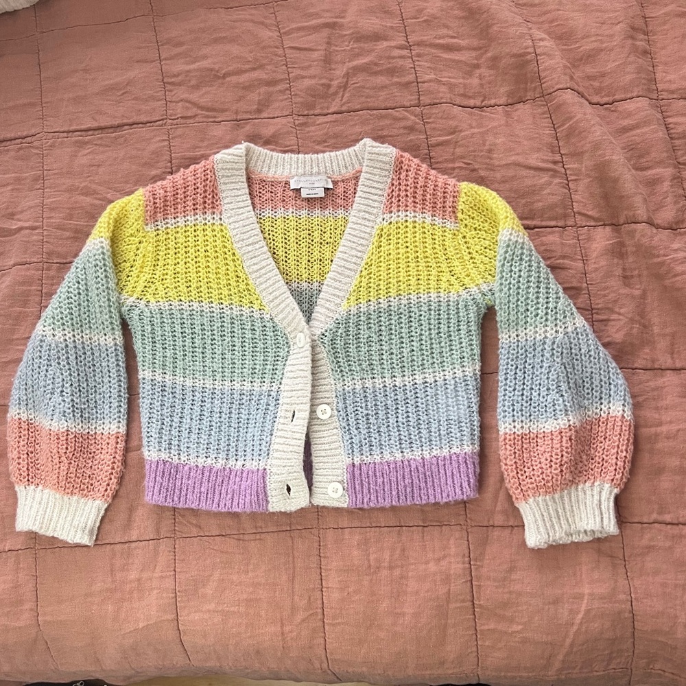 Stella McCartney kids age 4 striped cardigan sweater pastel colors chunky knit
